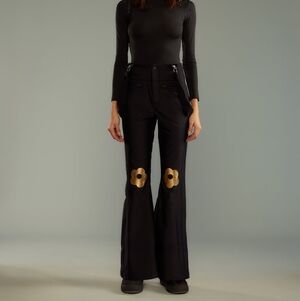 Cynthia Rowley Black Flare Pants with Gold Floral Detail